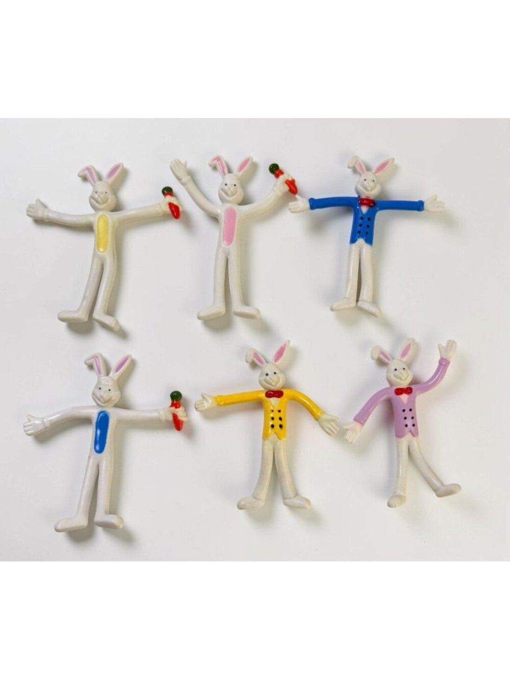 Easter Bunny Bendy Figures Set of 6 Colorful Plastic Rabbit Toys Posable